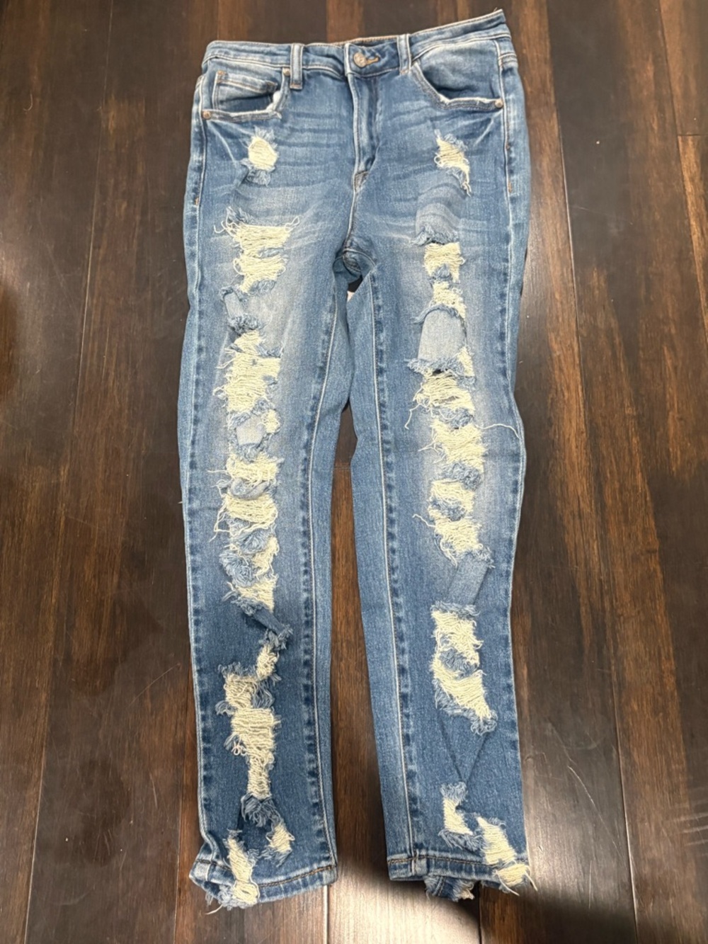 Women's Ripped Skinny Jeans - Blue Distressed